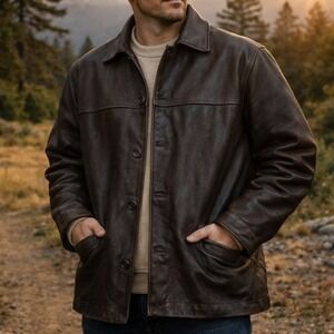 Vintage Leather Chore Coat Men's L Dark Brown Thinsulate Jacket‎